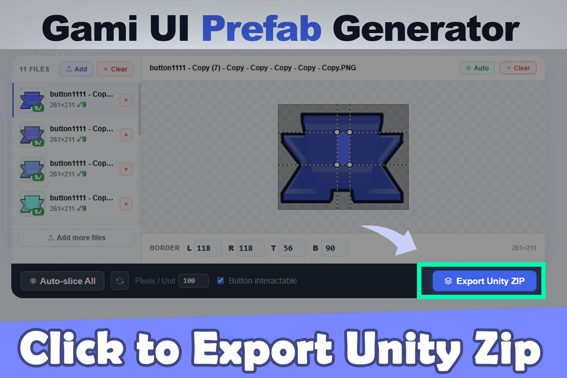 Exporting the sliced sprites as a Unity-ready ZIP file